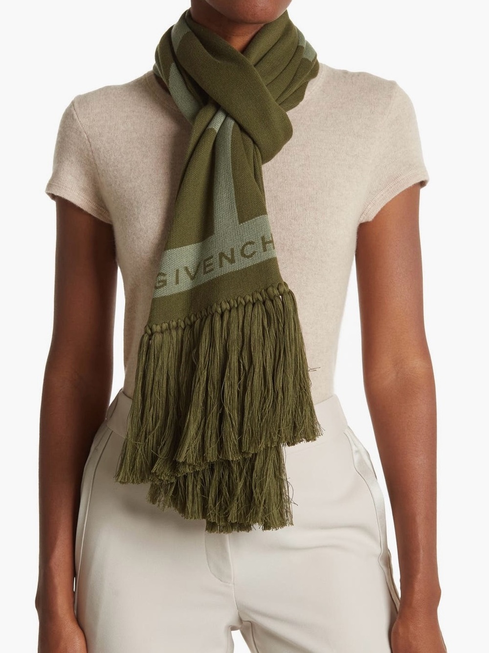 GIVENCHY Fringe Trim Cotton Football Scarf NEW!